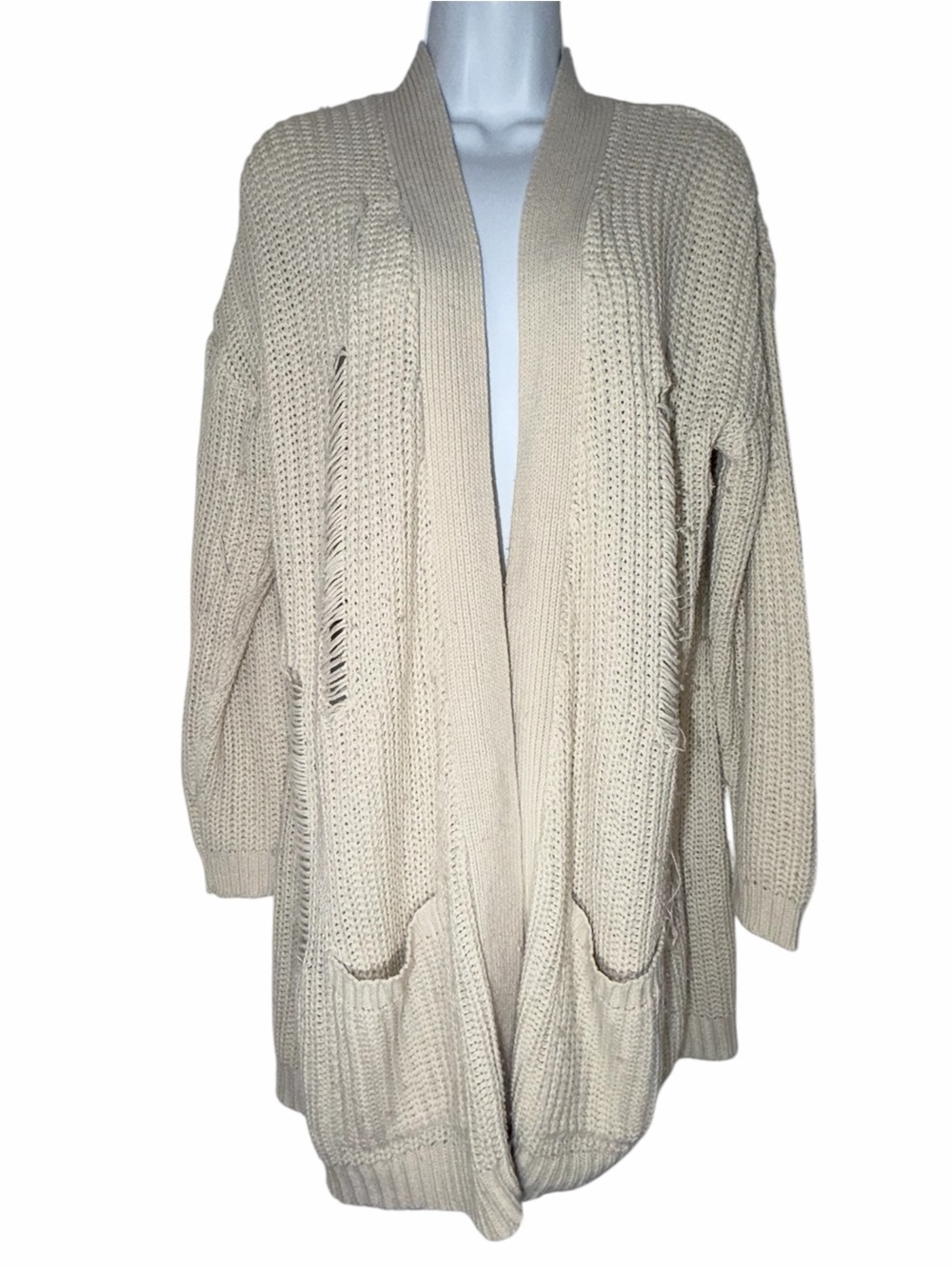 RDL Distressed Open-Front Knit Cardigan - Size XL